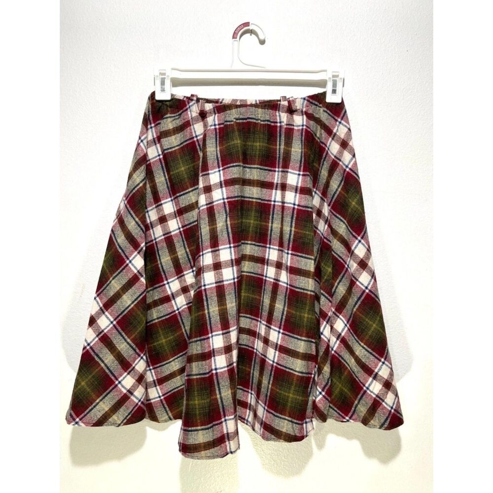Century wool skirt VTG circular brown burgundy plaid accademia Boston women S